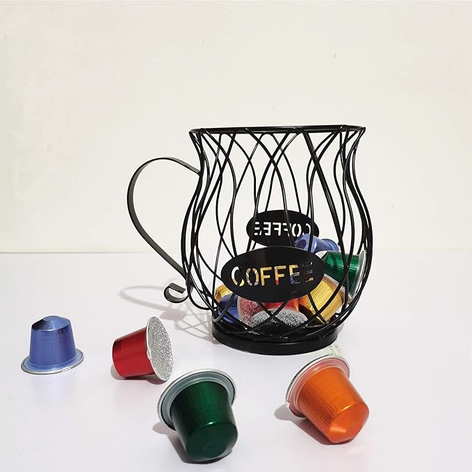 Coffee Pod Holder,Mug Shape Coffee Capsule Storage Basket Organizer for for Coffee Station Bar Decor Restaurant Tea Room Kitchen Countertop (Silver)