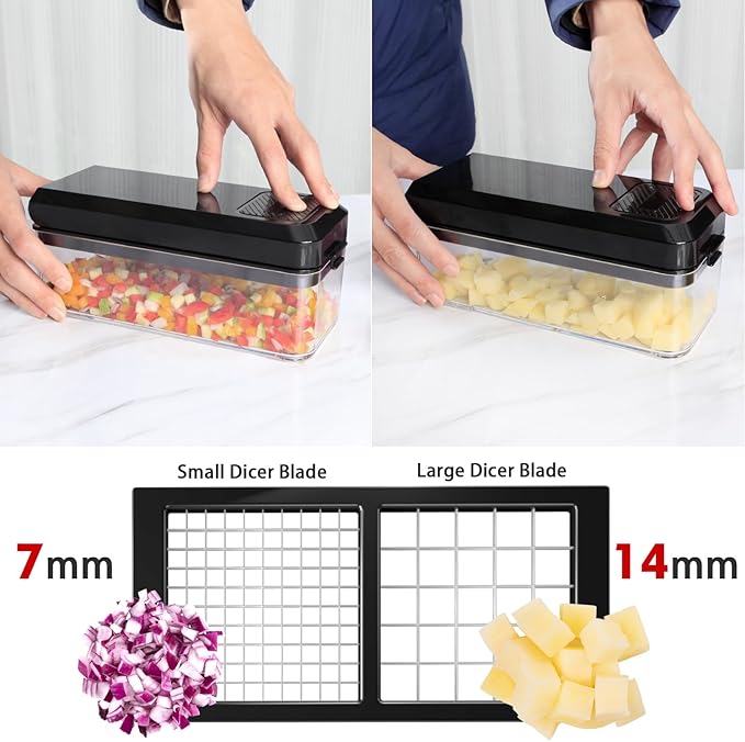 Vegetable Chopper, 4 in 1 Veggie Chopper, Multi-functional Salad Chopper, Mandoline Slicer, Onion Chopper, Food Chopper with Container and Lid (Black)