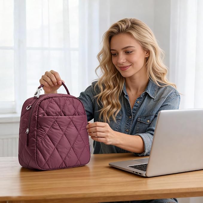 G4Free Large Insulated Lunch Bag, Leakproof Quilted Lunch Box Women Men, Reusable Puffer Lunch Bag For Work Picnic Travel, Dark Red