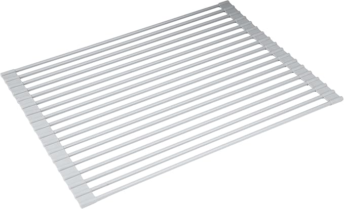 Goodful Roll Away Multipurpose Dish Drying Rack, Cooling Mat, Trivet, Easy Storage, Dishwasher Safe, Medium, Gray