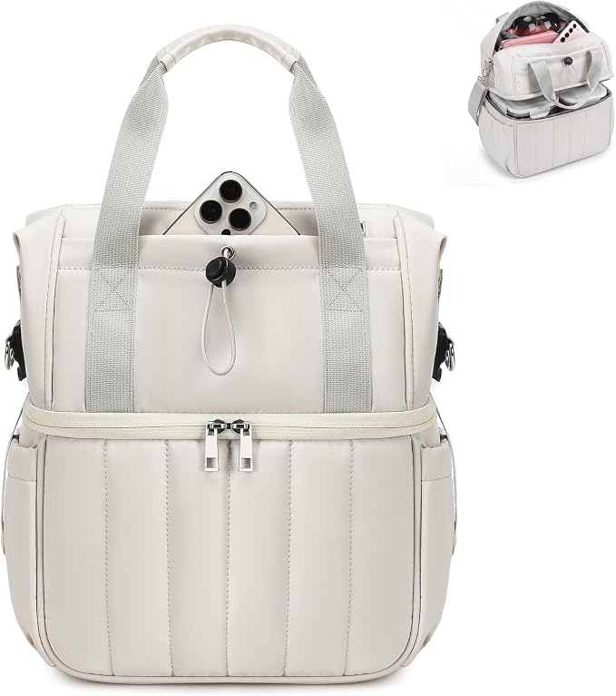 LOIDOU Insulated Lunch Bag for Women Men, Double Layer Leakproof Lunch Box, Quilted Reusable Lunch Tote Bags Large Capacity Work Lunchbox for Adult, Office, Nurse, Teacher