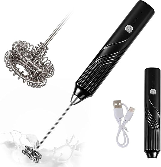 Milk Frother Handheld, Rechargeable Coffee Frother Wand with 3 Speeds, Electric Foam Maker Drink Mixer for Lattes Cappuccino Matcha Eggs, Hand Mixer for Hot/Cold Milk,Black