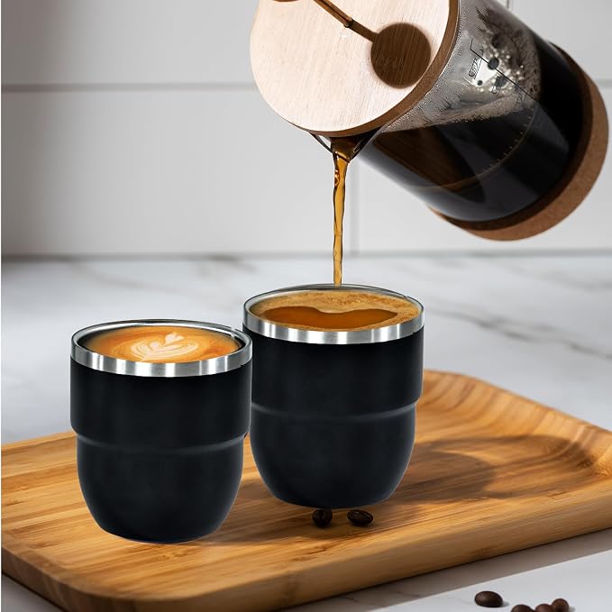 CHLJAR 4oz Stackable Cup, Vacuum Insulated Espresso Cup Set of 2, Espresso Shot Glass for Coffee, Double Wall Stainless Steel Mini Tumbler Shot Glasses with Straw and Lid