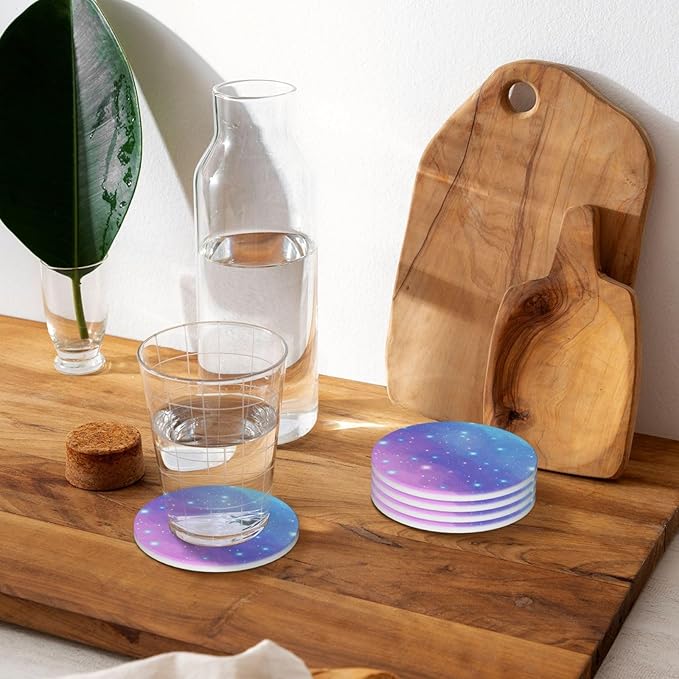 Blue Purple Galaxy Coasters Set of 4 Absorbent Ceramic Coasters for Drinks Modern Cup Coaster with Cork Backing Cute Stone Coaster Housewarming Gifts 4.1 Inches