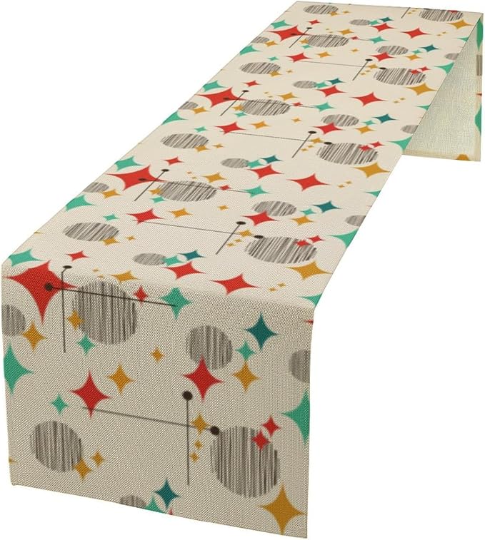 Mid Century Modern Table Runner, 1970s Geometric Pattern Contemporary Style Table Runner Country Farmhouse Cottage Linen Table Decoration for Home Kitchen Dining,13x60 Inch