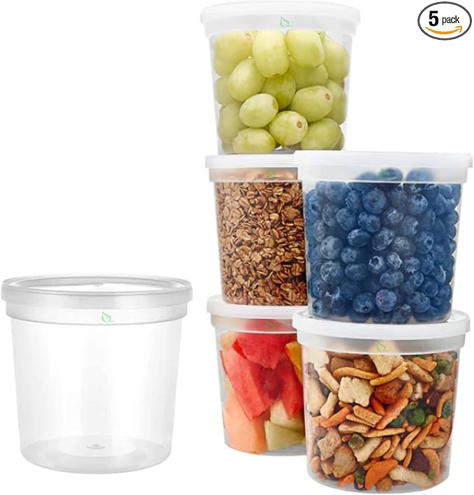 EcoQuality 24oz Clear Round Plastic Container with Lid - Disposable and Reusable Storage Containers for Leftovers, Meal Prep, Takeout, Catering, Picnics and Everyday Use (15)