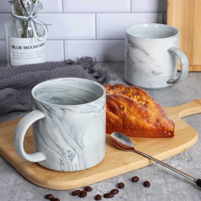 12 oz Stackable Coffee Mugs for Office, M101 Novelty Marble Ceramic Cup for Boy Girl lover Women Men, Set of 4, Gray