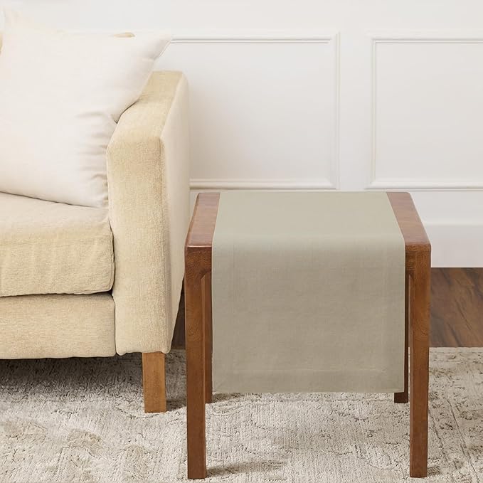 Solino Home Linen Table Runner 36 Inches - 100% Pure Linen Vintage Khaki Table Runner 14 x 36 Inch Ideal for Dresser and Coffee Tables, Spring, Summer - Fete