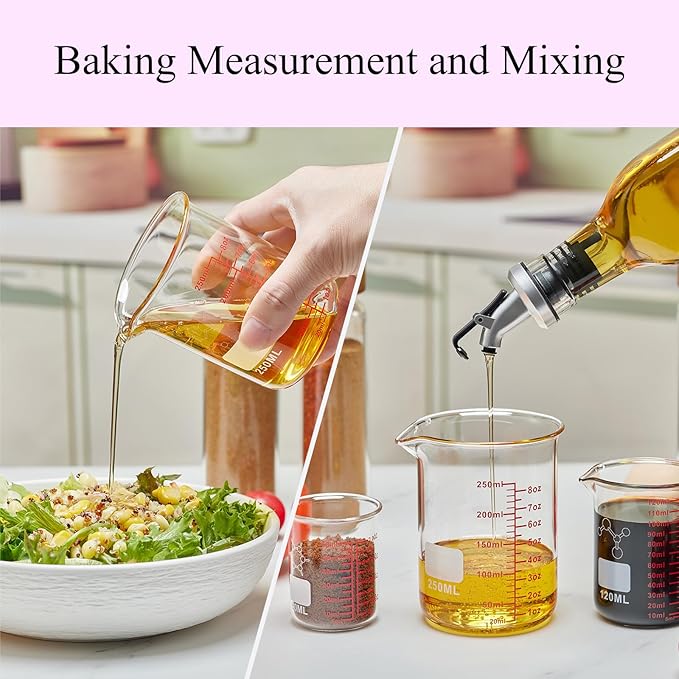High Borosilicate Glass Measuring Cup-V-Shaped Spout,250ml(8OZ) Glass Measuring Beaker for Kitchen or Restaurant, Easy to Read
