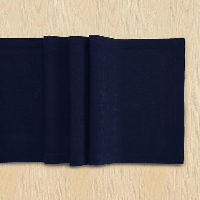 Solino Home Linen Navy Blue Table Runner 60 Inches - 100% Pure Linen Short Table Runner 14 x 60 Inch Ideal for Dresser and Coffee Tables - Spring, Summer, 4th of July - Fete