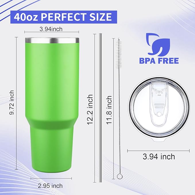 40 oz Tumbler with Lids and Straws Double Wall Vacuum Insulated Tumbler Cup,Stainless Steel Leak-proof Thermal Tumbler Powder Coated Travel Coffee Mug for Cold and Hot Drinks,Avocado Green