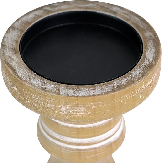 NIKKY HOME Rustic Pillar Candle Holder Set of 3 - Farmhouse Wooden Candlestick Stand for Mantle, Fireplace, Living Room, Brown