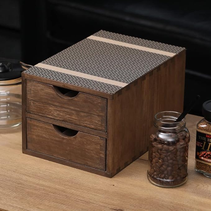 DDYURI Drawer Organizer Coffee Pod Holder - Kitchen Cutlery Storage Accessories/ K-Cup Drawers with Detachable Wooden Partition - Coffee Capsules Organization Counter - Wood desktop Small Cabinets