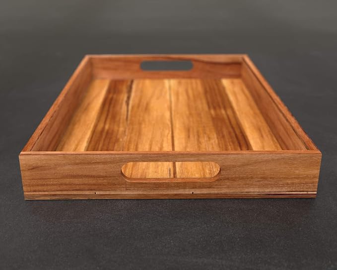 Wooden Teak Tray with Handles - Engraved First Last Names and Established Year