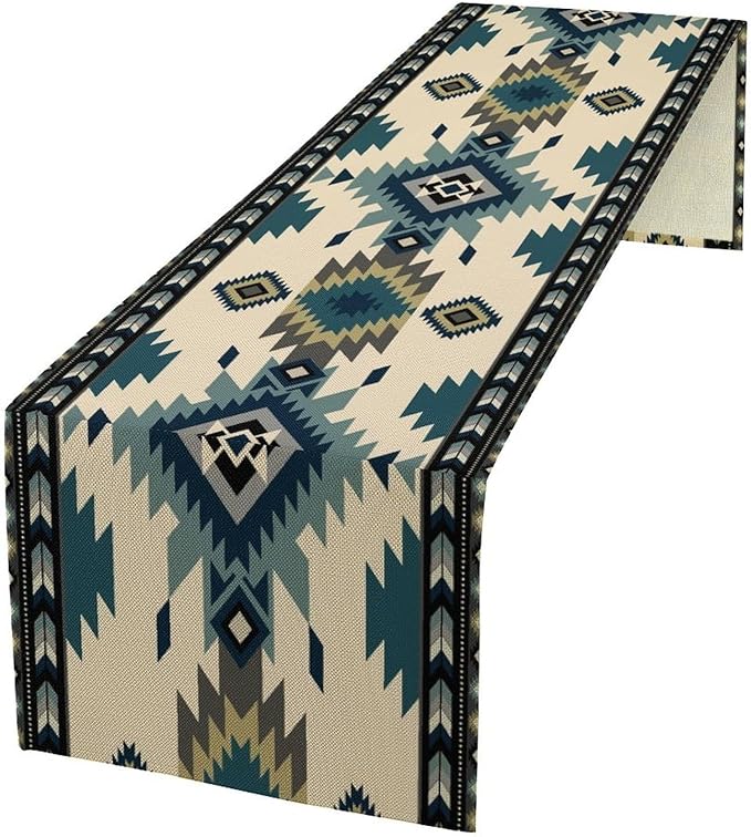 Aztec Southwest Table Runner,Boho Ethnic Tribes Design Table Runner for Kitchen Dining Table Home Party Decoration 13x120 Inch