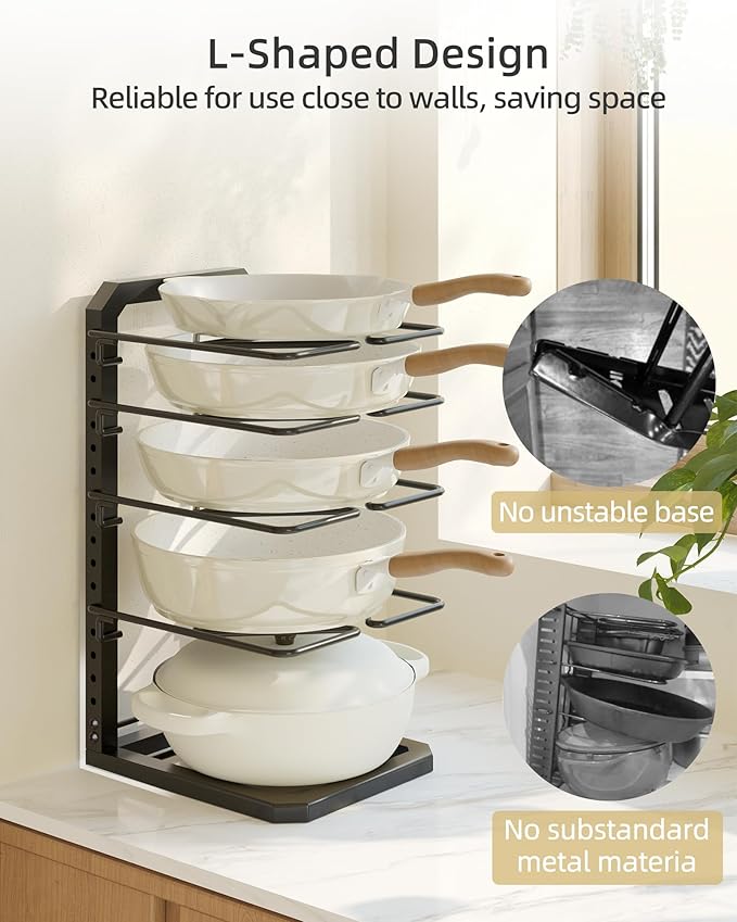 Pots and Pans Organizer under Cabinet, 5 Adjustable Tiers Heavy-Duty Pan Pot Organizer with 16.5" Height, Holds 55 LB - Cast Iron Skillets, Griddles, Shallow Cookware