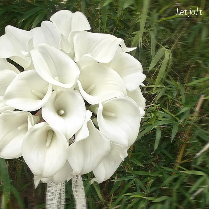 Letjolt White Calla Lily 20Pcs Artificial Flowers Bouquet for Wedding Bride Shower Blessing Gift Home Decoration Faux Calla Lilies Flower, 20 Pieces