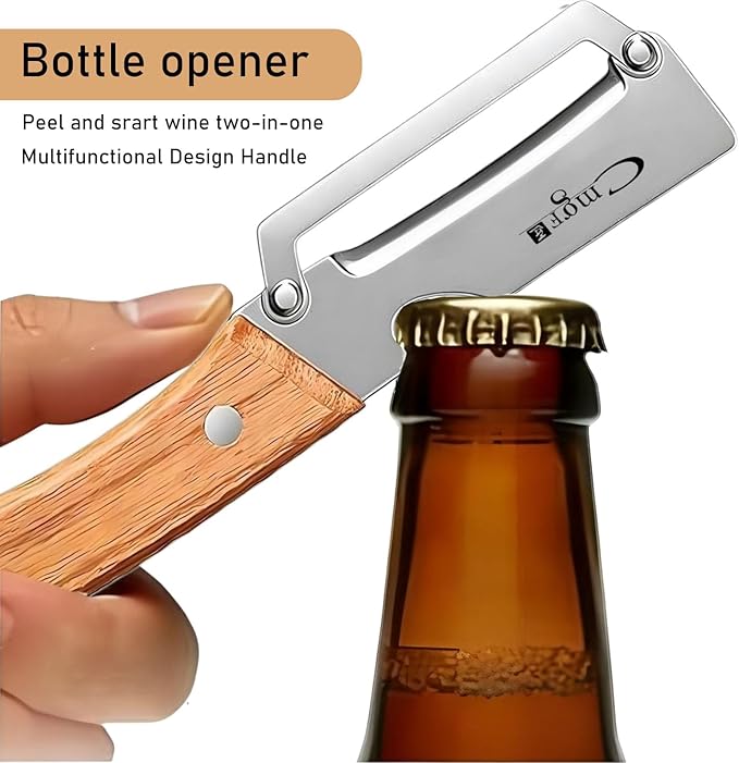 Multifunctional Vegetable Peeler, Wooden Handle & Bottle Opener Stainless Steel Potato Peeler, Kitchen Peeler for Fruits and veggies(Left hand)