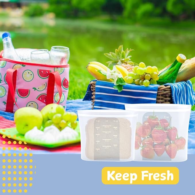 Reusable Silicone Food Storage Bags 3-Pack (17oz, 34oz, 51oz) | Stand Up Leakproof Freezer Bags with Wide Self-Sealing Zipper | Dishwasher, Microwave Safe, BPA Free Eco-Friendly Sous Vide Cooking Bags
