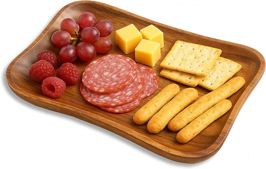 Woodard & Charles Acacia Wood Medium Pinched Serving Tray, for Charcutreie, Sushi, Dessert, Sandwiches and More, 9.5" x 6" x 0.75" ★★Pack of 24★★