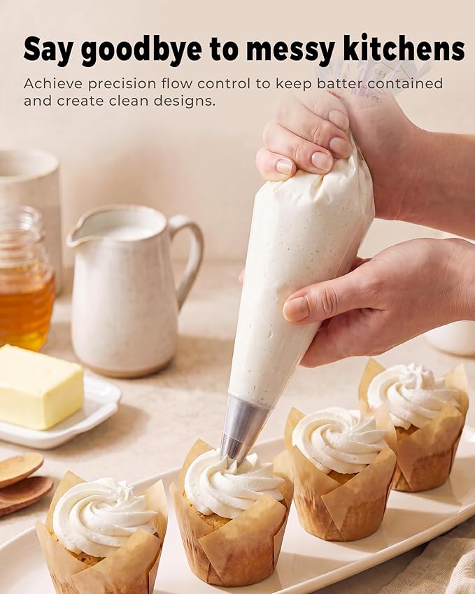 Bake Choice 18 Inch Piping Bags, 100PCS Thickened Disposable Pastry Bags, Large Capacity, Anti Burst Icing Bags for Cream Frosting, Non-slip Frosting Bags, Cake & Cookie Decorating Supplies
