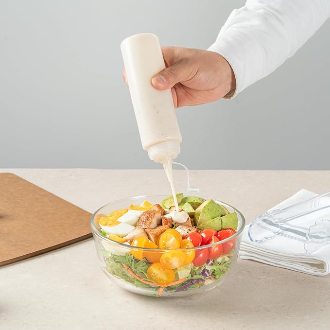 Restaurantware Plastic Squeeze Bottle 8 oz Wide Mouth Condiment Bottle With Cap Reusable Dishwashable Clear Sauce Dispenser For Syrups, Ketchup, Mustard, Oil, Dressing, Honey, Art And Craft