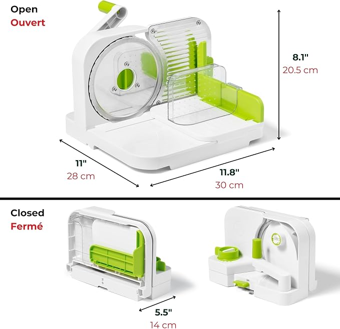 Starfrit Deli Slicer - Slices Meat, Cheese, Bread - 6.5" Stainless Steel Blade - Adjustable Thickness Knob - Nestable for Easy Storage | 2-in-1 Fruit and Vegetable with Bonus Peeler