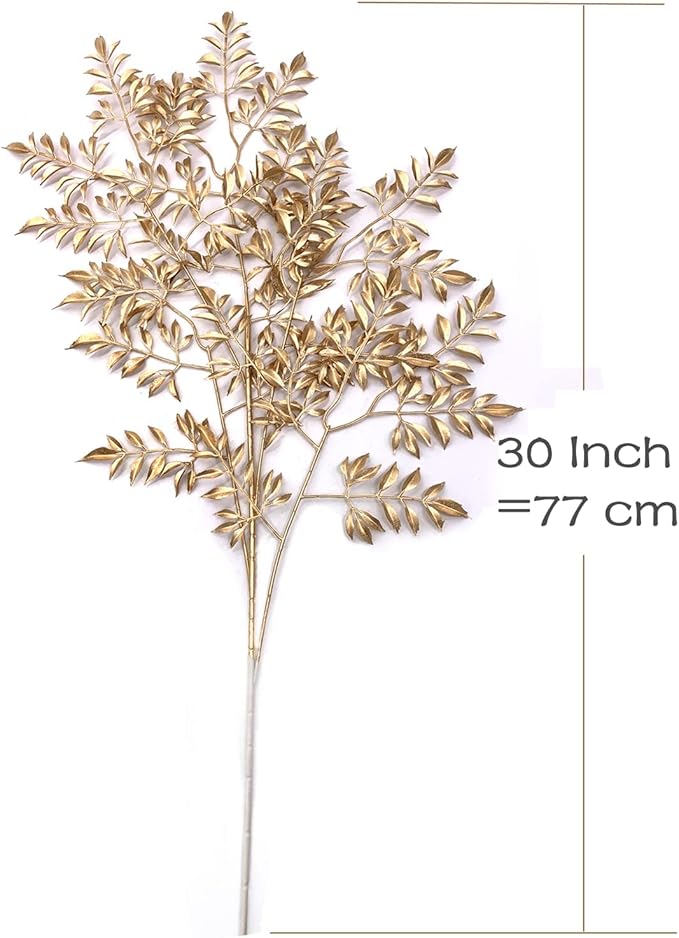 CATTREE Artificial Gold Leaves, Plastic Plants Christmas Decorations 30" Tall Golden 2 Pack, Fake Shrubs Bushes for Indoor Home Table Centerpieces Hotel Hall Party Decor Wedding Planting Filler