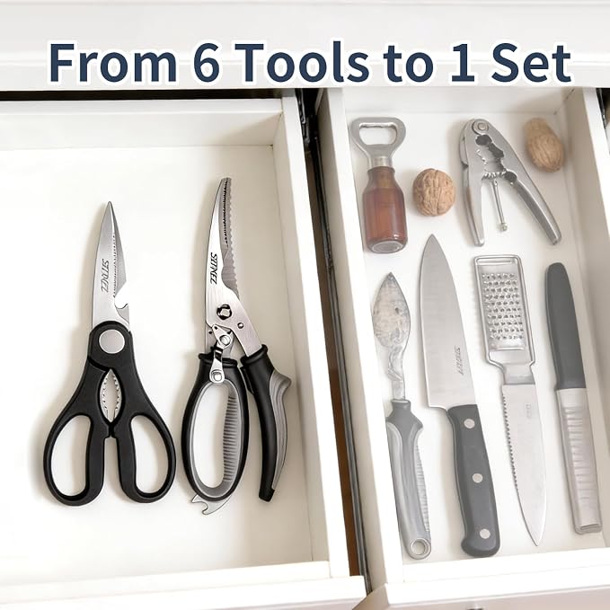 Kitchen Scissors Set 2 Pack, Heavy Duty Detachable Food Grade Stainless Steel Poultry Shears for Chicken Bones, Fish, Meat, Vegetables, Multipurpose Shears with Bottle Opener