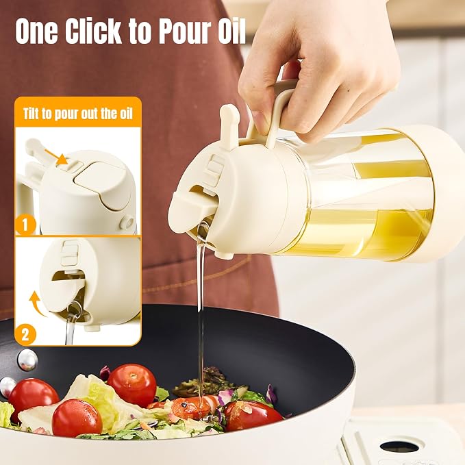 PARACITY Oil Dipenser Bottle with Silicone Bottom, 2 in 1 Olive Oil Sprayer and Dispenser, Oil Spray Bottle 500ML/ 17OZ for Cooking, Kitchen, BBQ, Air Fryer, Salad, Baking(1PC White)