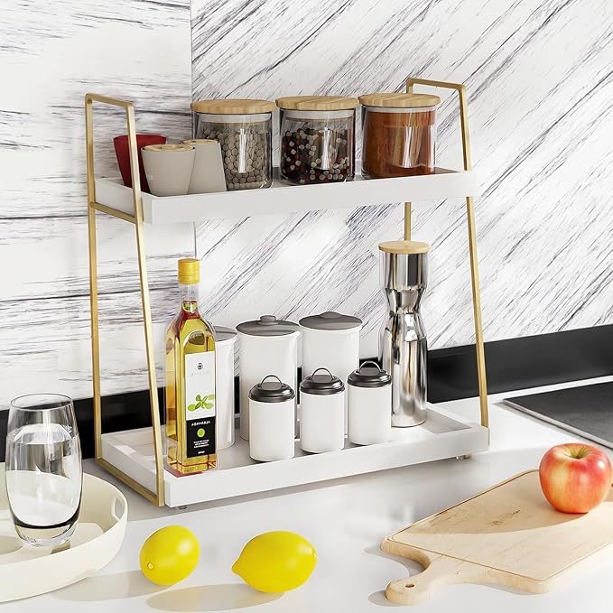 Coffee Bar Organizer for Countertop, Multifunctional Coffee Station Organizer for Accessories Storage, 2 Tier Wooden Shelf for Coffeebar, Countertop, Corner