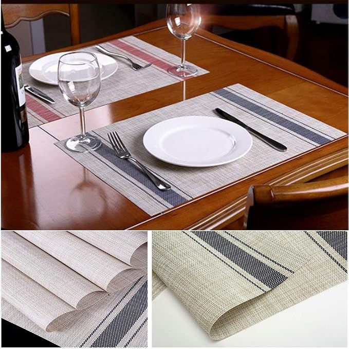 Table Mats Set of 4 Crossweave Woven Vinyl Placemats Heat Resistant Non-Slip Kitchen Placemats for Dining Table Washable Easy to Clean(Blue)