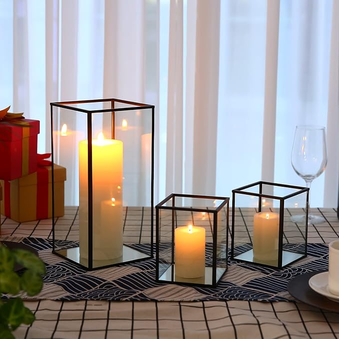 yshengood Hurricane Candle Holder Set of 3 Pcs, Black Candle Holder for Pillar Candle