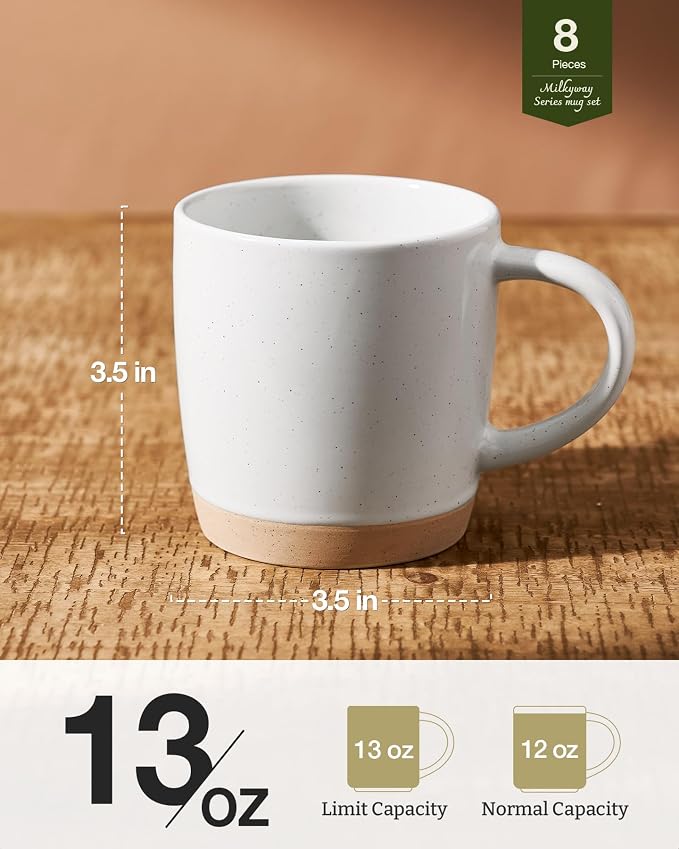 famiware Coffee Mugs for 8, 13 oz Mug Set, Dringking Cup with Handle for Coffee, Tea, Cocoa, Milk, Milkyway Serise, White