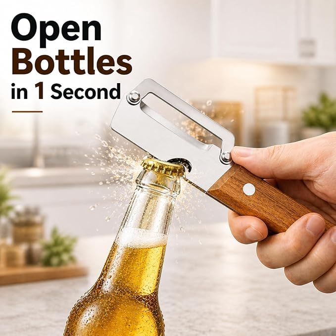 Multifunctional Vegetable Peeler with Wooden Handle, 2-in-1 Stainless Steel Peeler with Built-in Bottle Opener, Ergonomic Peelers for Kitchen, Sharp Vegetable Peeler for Potato, Carrot & Fruit(2)