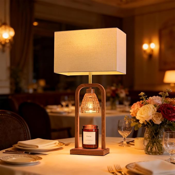 PoKat Electric Candle Warmer Lamps Gold, Lamp Candle Warmers with Timer Dimmer, Wax Light Warming Table Lamps Set of 2 for Jar Candles, Modern Bedside Lamp for Home Decor Living Room, Bulb Included