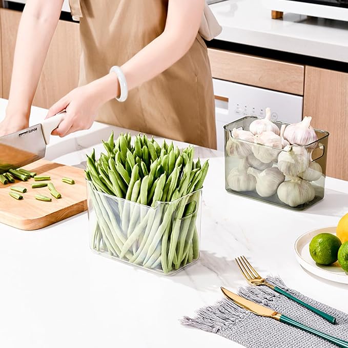 Stackable Crystal Clear Freezer Storage Bins - 2468 Pcs Organizer For Frozen Food, Meat & Veggies, Durable Plastic With Handles For Kitchen Cabinet, Space-saving Solution Green S+L