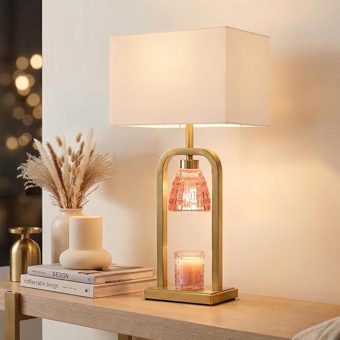 PoKat 21.5'' Pink Candle Warmer Lamp with Timer Dimmer, Modern Wax Light Warming Table Lamp for Jar Candles, Candle Melter Lamp for Living Room, Bedside Lamp for Bedroom Home Decor Gift, Bulb Included