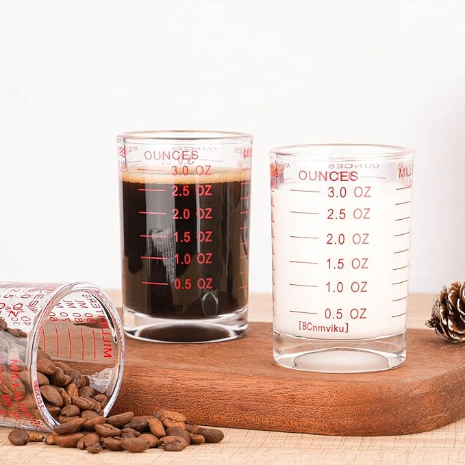 1 PACK Measuring Cup Shot Glass 3 Ounce/90ML Liquid Heavy Glass Red Scale