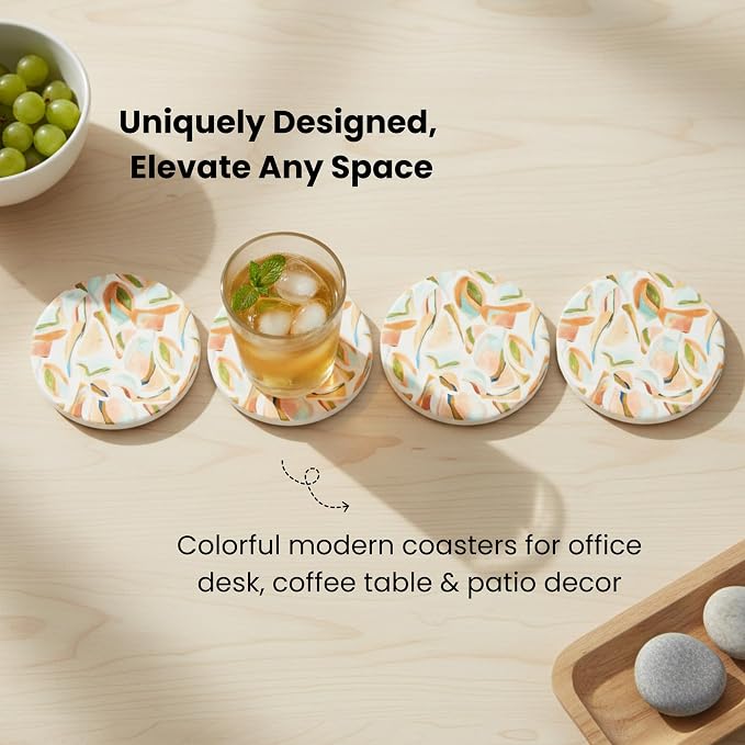 Colorful Ceramic Marble Coasters Set of 6, Cute Moisture Absorbing Coaster, Coffee Table Decor, Stone Absorbent Drink Coasters