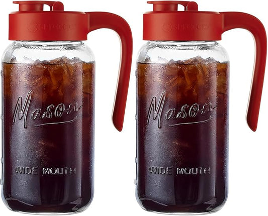Mason Jar Pitcher - Airtight & Leakproof Glass Pitcher with Lid, Perfect for Breastmilk, Cold Brew, and Sun Tea, 2 Quart (64 oz) Mason Jar with Pour Spout Lid