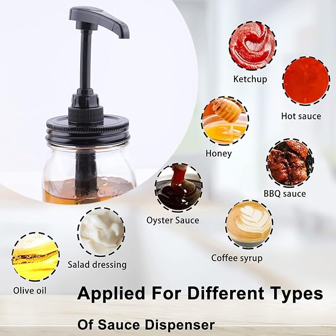 Mason Jar Syrup & Sauce Dispenser Pump Lids for Regular Mouth Coffee Syrup Dispenser Honey Ketchup Pump Airtight & Leak-Proof Food Grade- 4PCS (Jar Not Included)