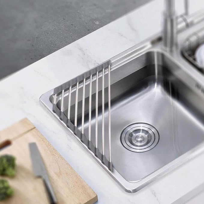 Dowell Over The Sink Roll Up Triangle Dish Drying Rack, 304 Stainless Steel, 9 Tubes, Dishwasher Safe, Food Safe, Heat Resistant, Foldable, Space-Saving, Sturdy, Multi-Purpose Sink Organizer