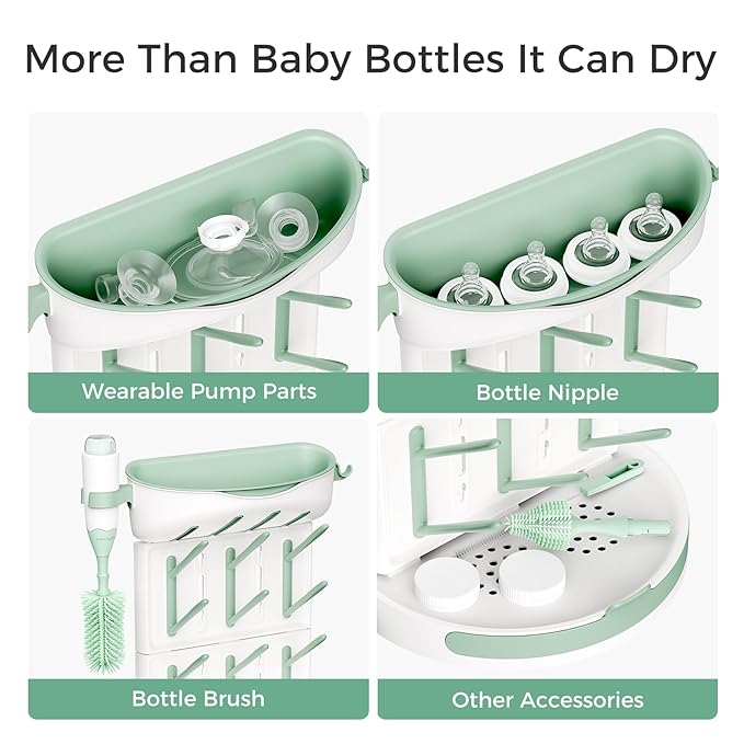 Momcozy Baby Bottle Drying Rack for 18 Bottles, Space Saving Countertop Vertical Rack for Baby Accessories & Pump Parts, Detachable Travel Drying Rack with Brush Holder