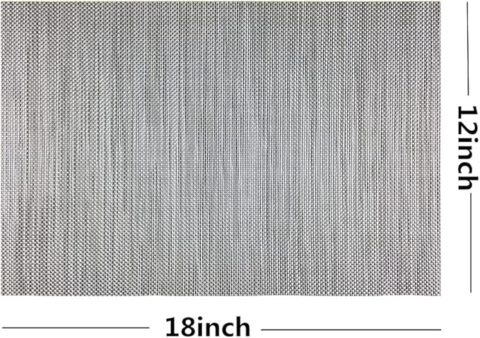 WAZAIGUR Placemats,Easy to Clean Crisscross Woven Vinyl Place Mats Durable Non-Slip Heat Resistant Table Mats,Placemats for Kitchen Table Set of 4,Silver and Black