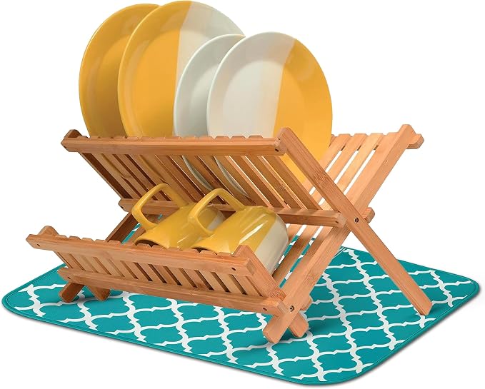 Dish Drying Mat for Kitchen Counter - 18 x 14 Inch Large Super Absorbent Microfiber Dish Drying Pad, Machine Washable Quick Dry Under Dish Rack Mat, Counter Protector for Dishes Pots Pans, Coffee Bar