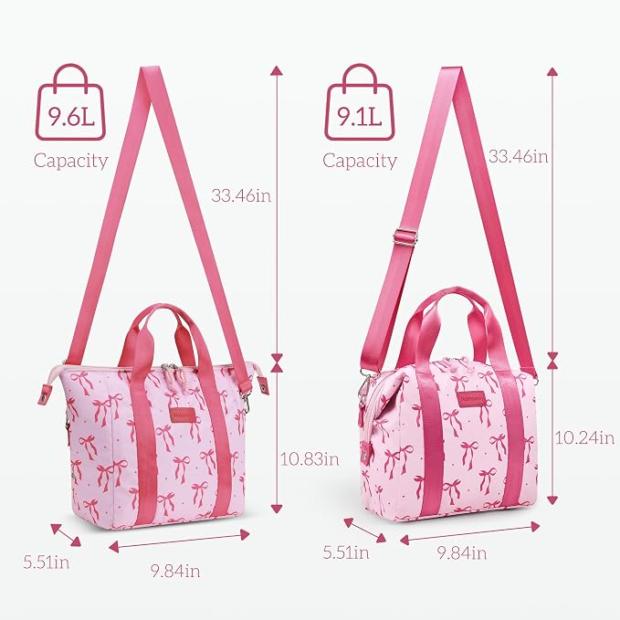 Lunch Bag Women Insulated Lunch Box,Cute Large Lunch bags,Reusable Leakproof Cooler Bag with Adjustable Shoulder Strap, Aesthetic Lunch Tote for Work Office Picnic Pink bow