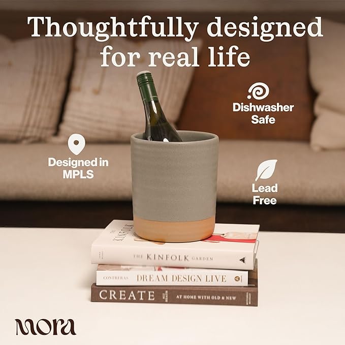 Mora Ceramic Kitchen Utensil Holder - Wooden Spoon & Spatula Crock for Countertop, Modern Farmhouse Home Decor, Large 7.3" Cooking Organizer for Stove Top and Counter - Heavy & Sturdy - Liquorice