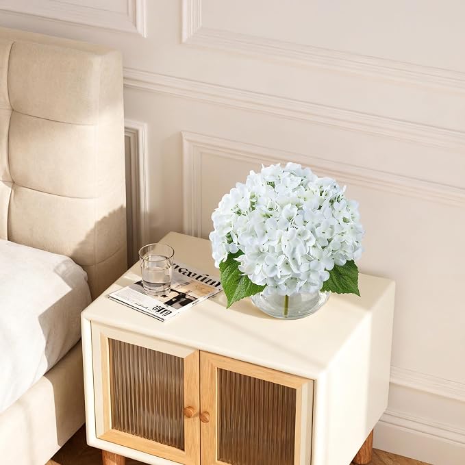 Artificial Hydrangea Flowers Arrangements in Glass Vase for Home Decoration, Faux Hydrangea Flowers for Floral Arrangements with Faux Water Wedding Bouquets Kitchen Table Centerpiece Decor