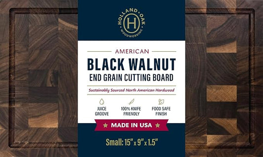 Handmade Walnut Cutting Board – Wooden Chopping Board with Juice Groove and Handles – Durable, Knife-Friendly, and Made in the USA